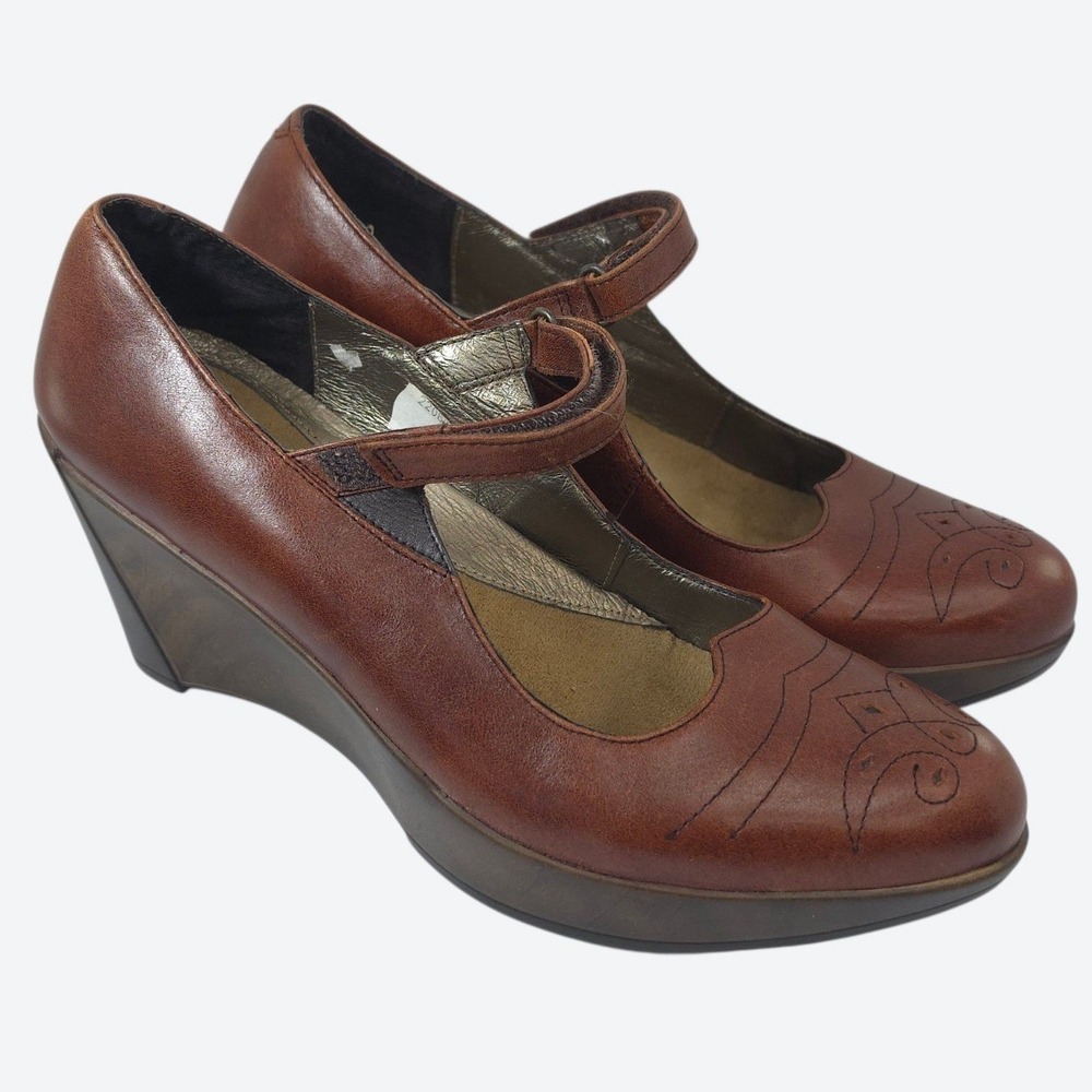 Naot Dark Academia Mary Jane Wedge Size 39 Leather Twee Boho Brown Heels